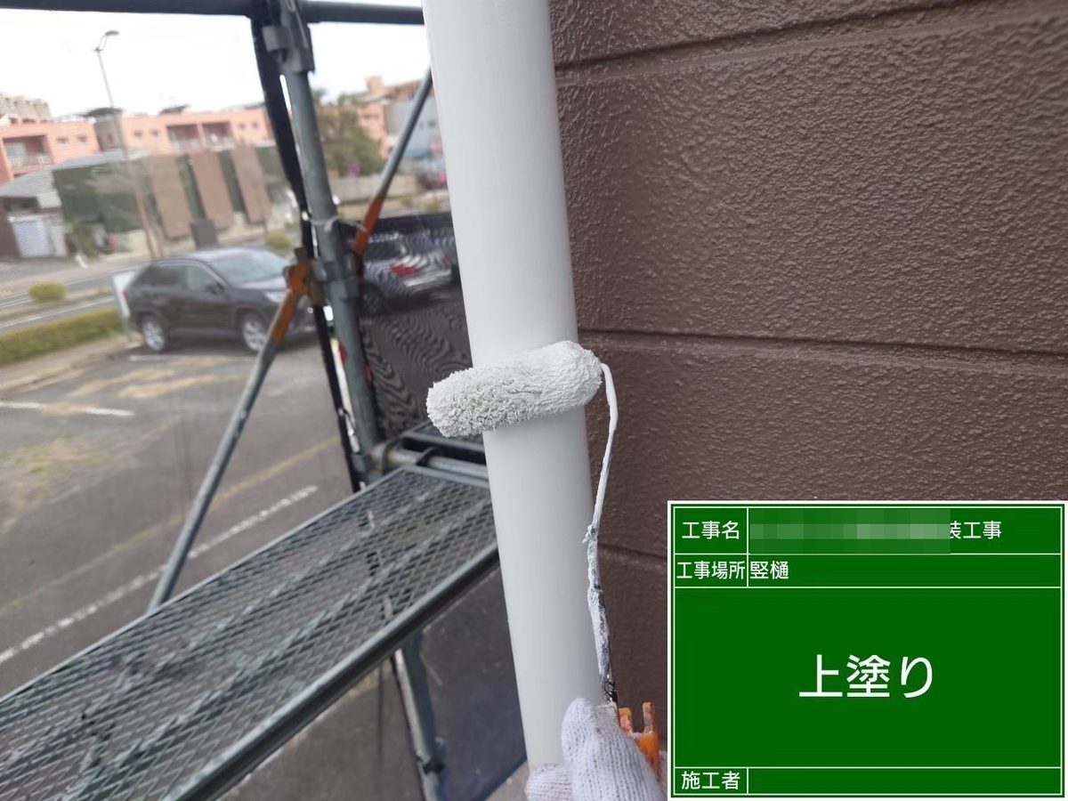 水戸市 アパート 外壁塗装・屋根塗装 竪樋 上塗り