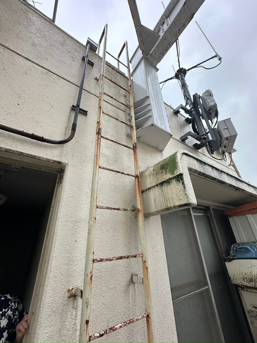 土浦市 屋上防水・鉄部塗装 現地調査（塔屋のはしご）