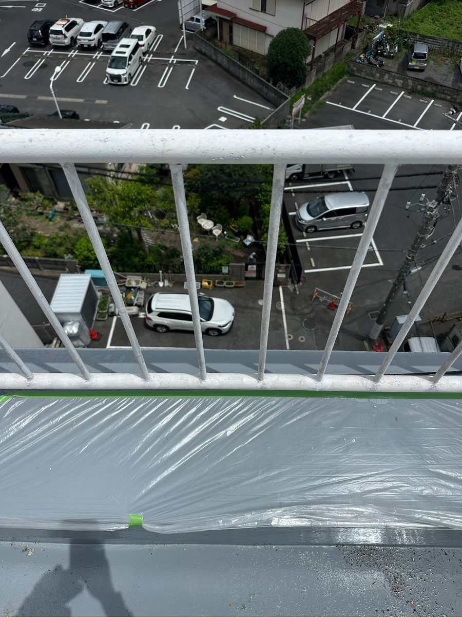 土浦市 屋上防水・鉄部塗装 手すり 養生