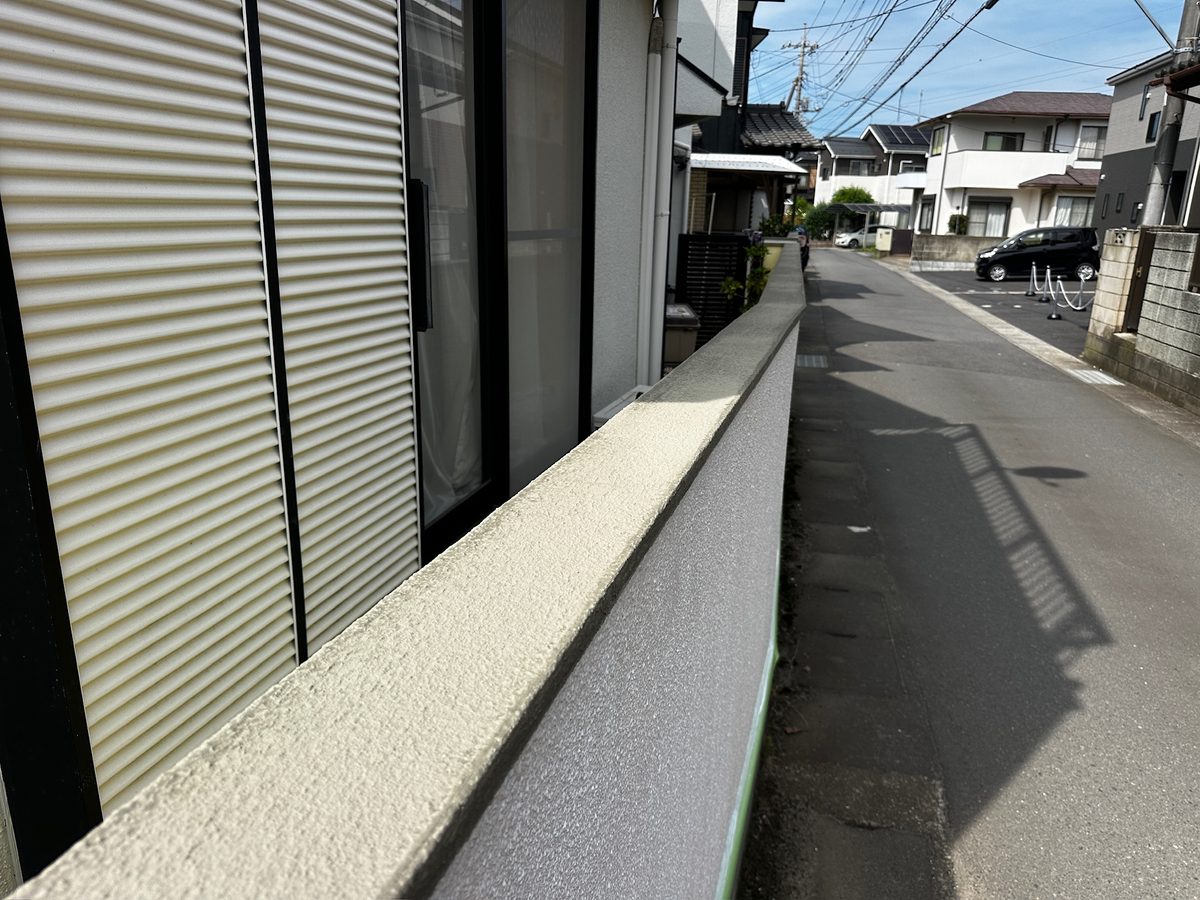 土浦市 外塀塗装 笠木 セメントフィラー 塗布後