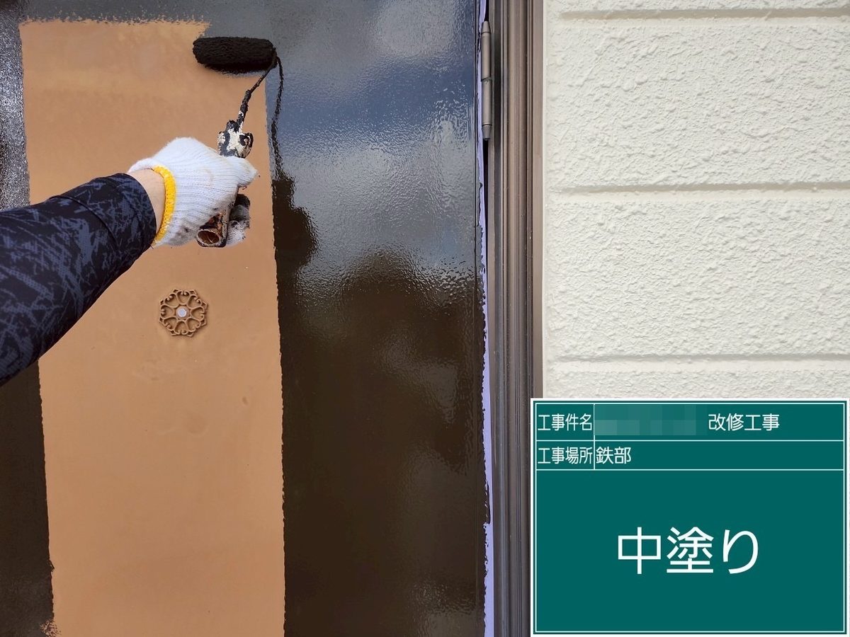 土浦市 テナント 外壁塗装・屋根塗装 扉 中塗り